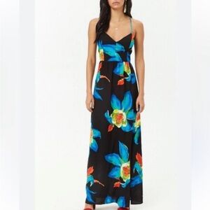 Forever 21 Contemporary Watercolor Floral Tropical Laceup Back Maxi Dress S